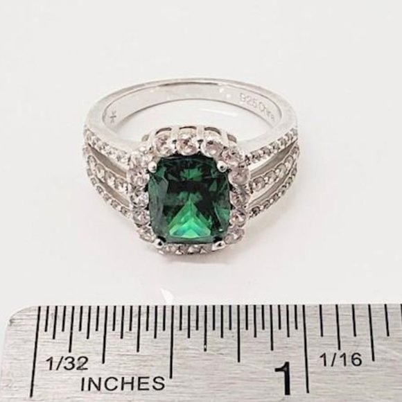 925 Sterling Silver Created Emerald CZ's 3 Band Statement Cocktail Ring - Picture 6 of 6